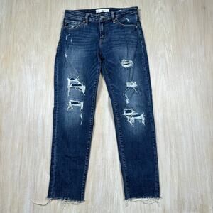 KanCan High Rise Distressed Raw Hem Straight Leg Jeans Medium Wash Size 3/25